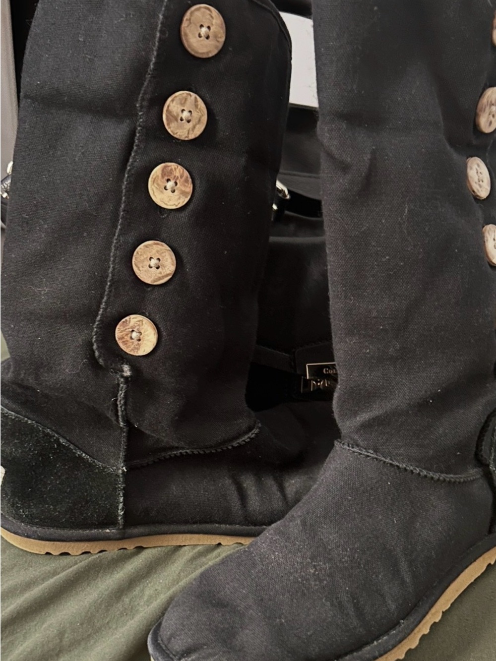 UGG Black Button-Accent Mid-Calf Heeled Boots